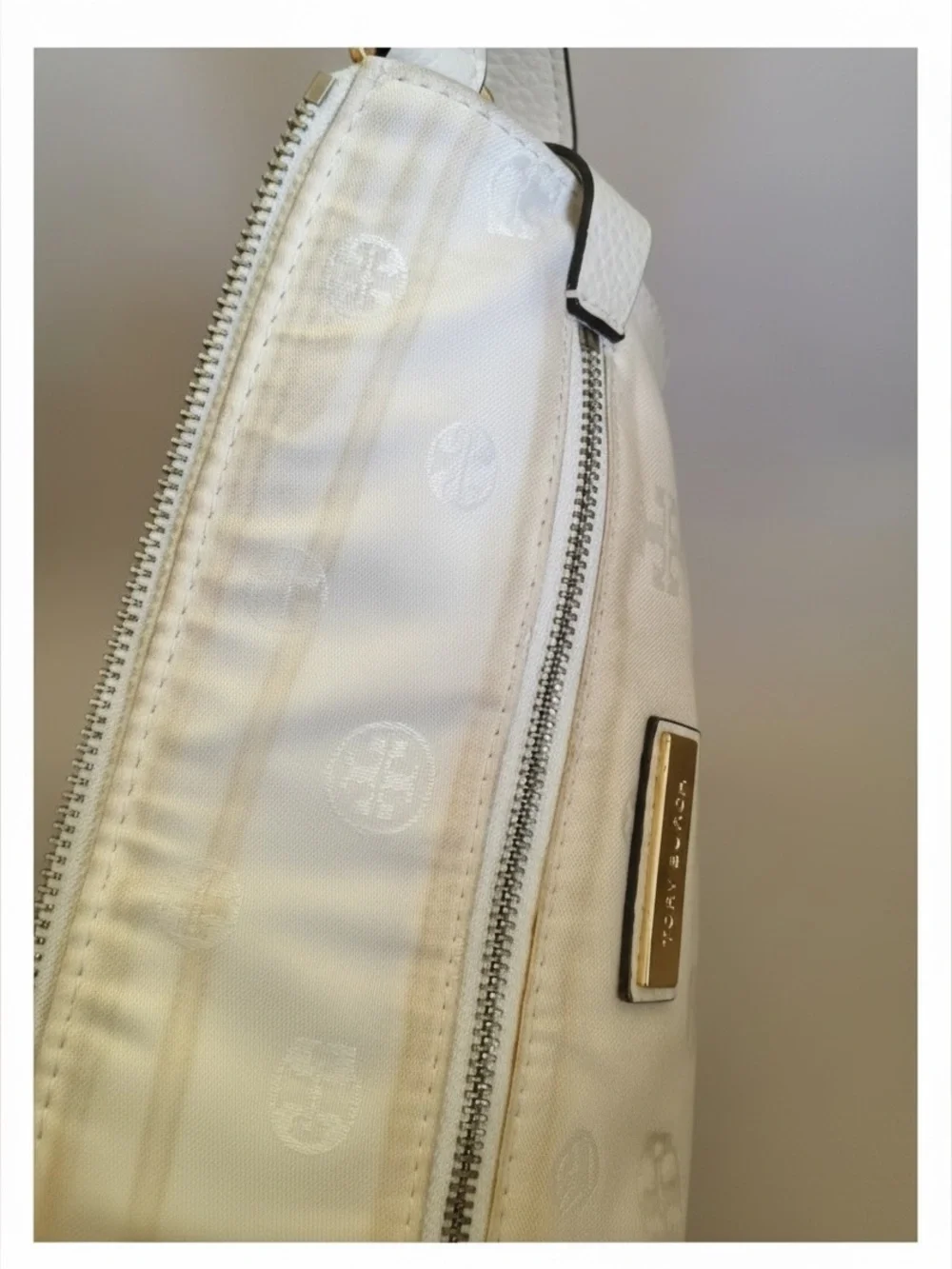 Tory Burch Pebbled Leather Ivory Satchel Tote Crossbody Bag w Dust Bag